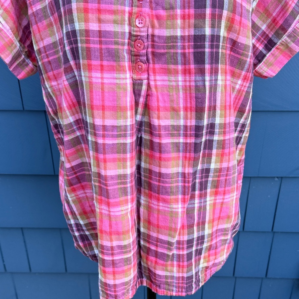 Soft Surroundings Multicolor Plaid Top pink purple green medium cotton - Picture 3 of 10